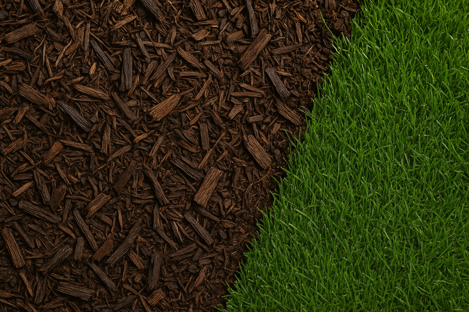 Fresh mulch meeting a clean lawn edge